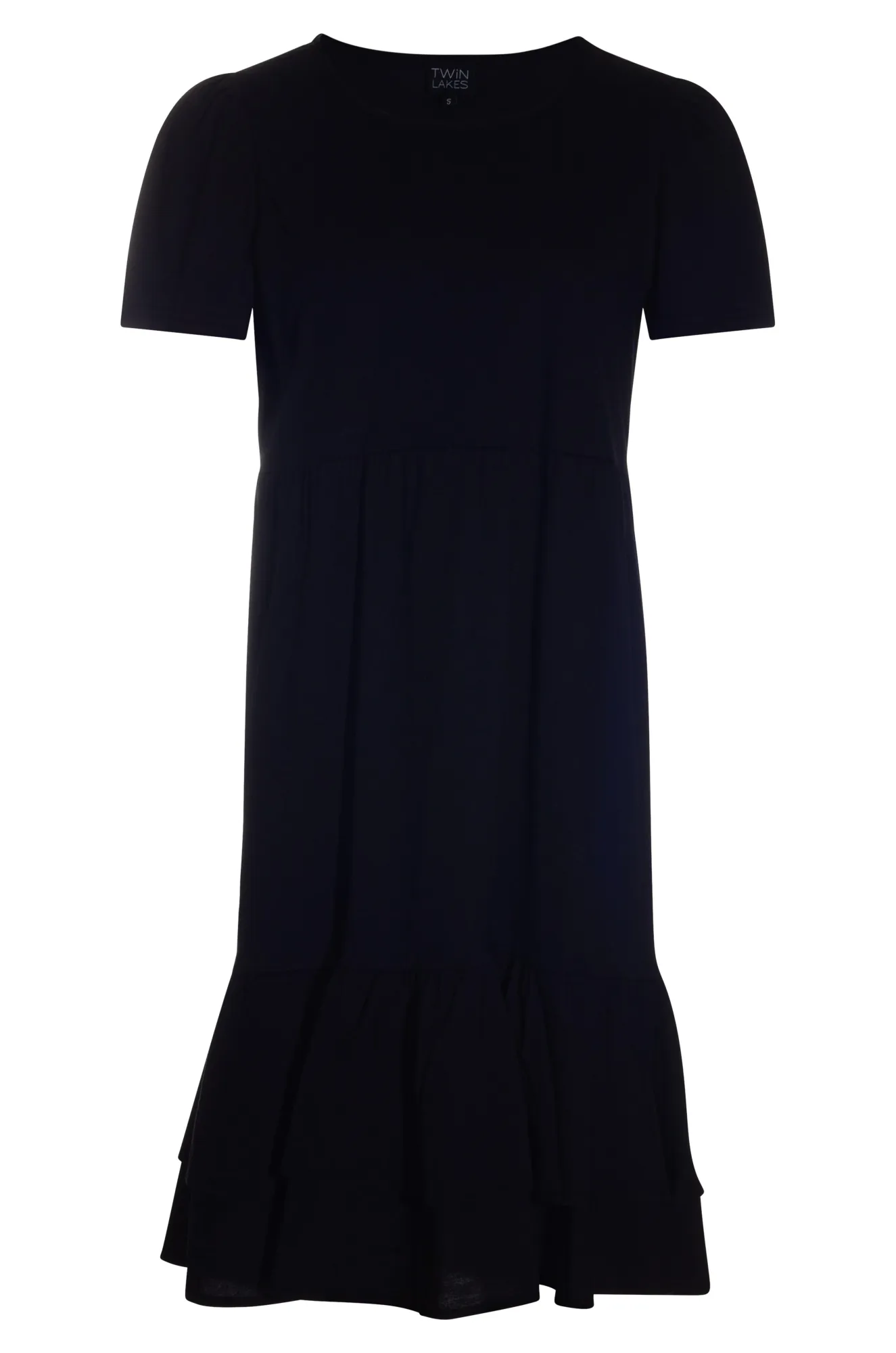 100% Cotton double frill hem Dress | BLACK | 6682AR