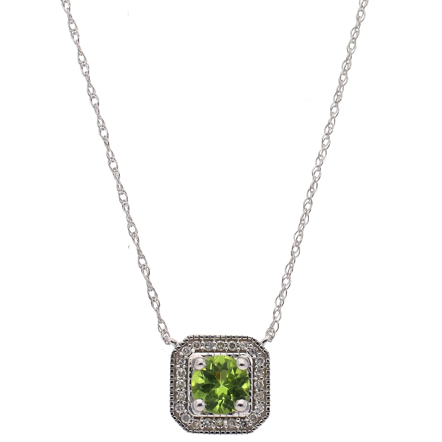 10K White Gold Peridot & Diamond Station Necklace