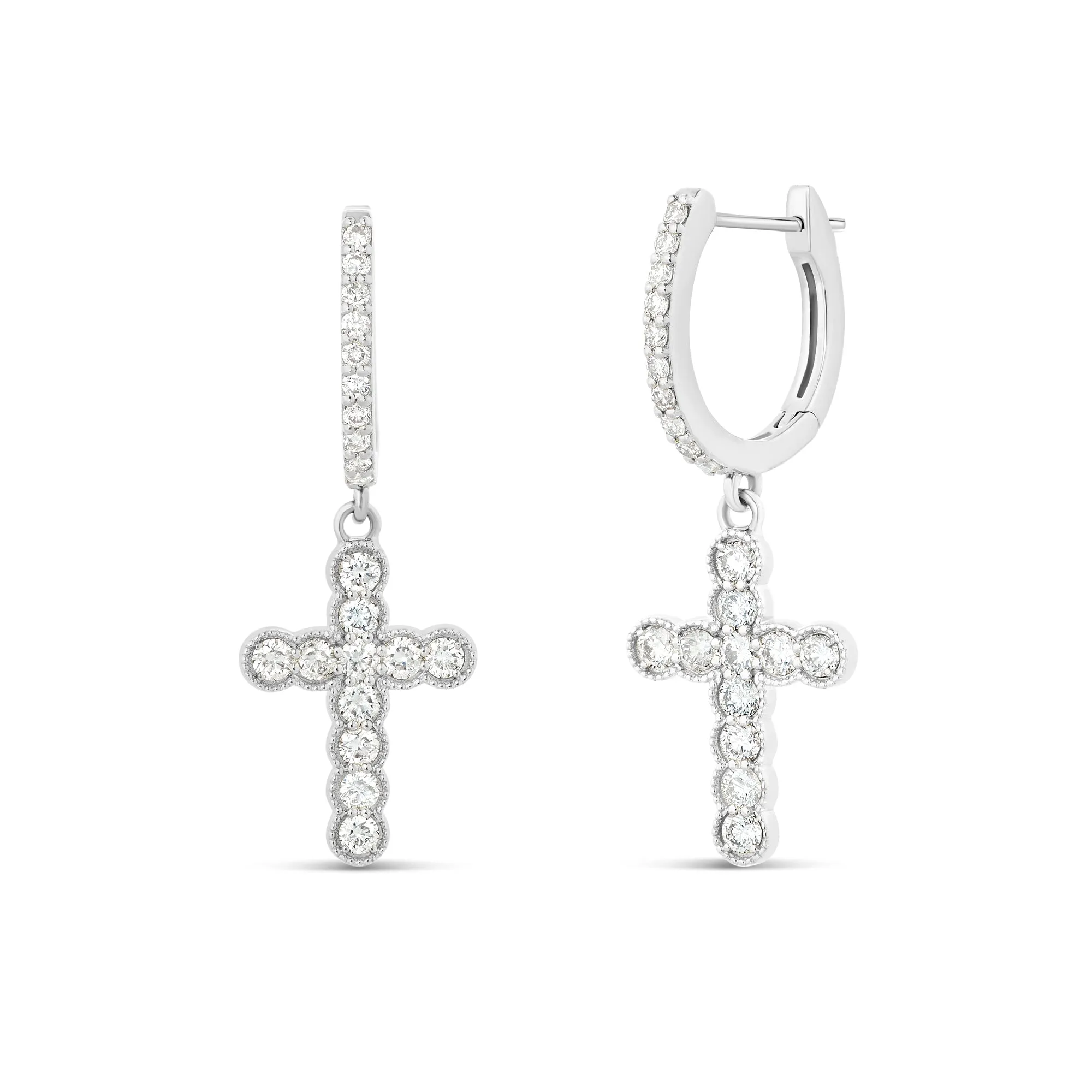 14k Gold Cross Diamond Huggie Earrings