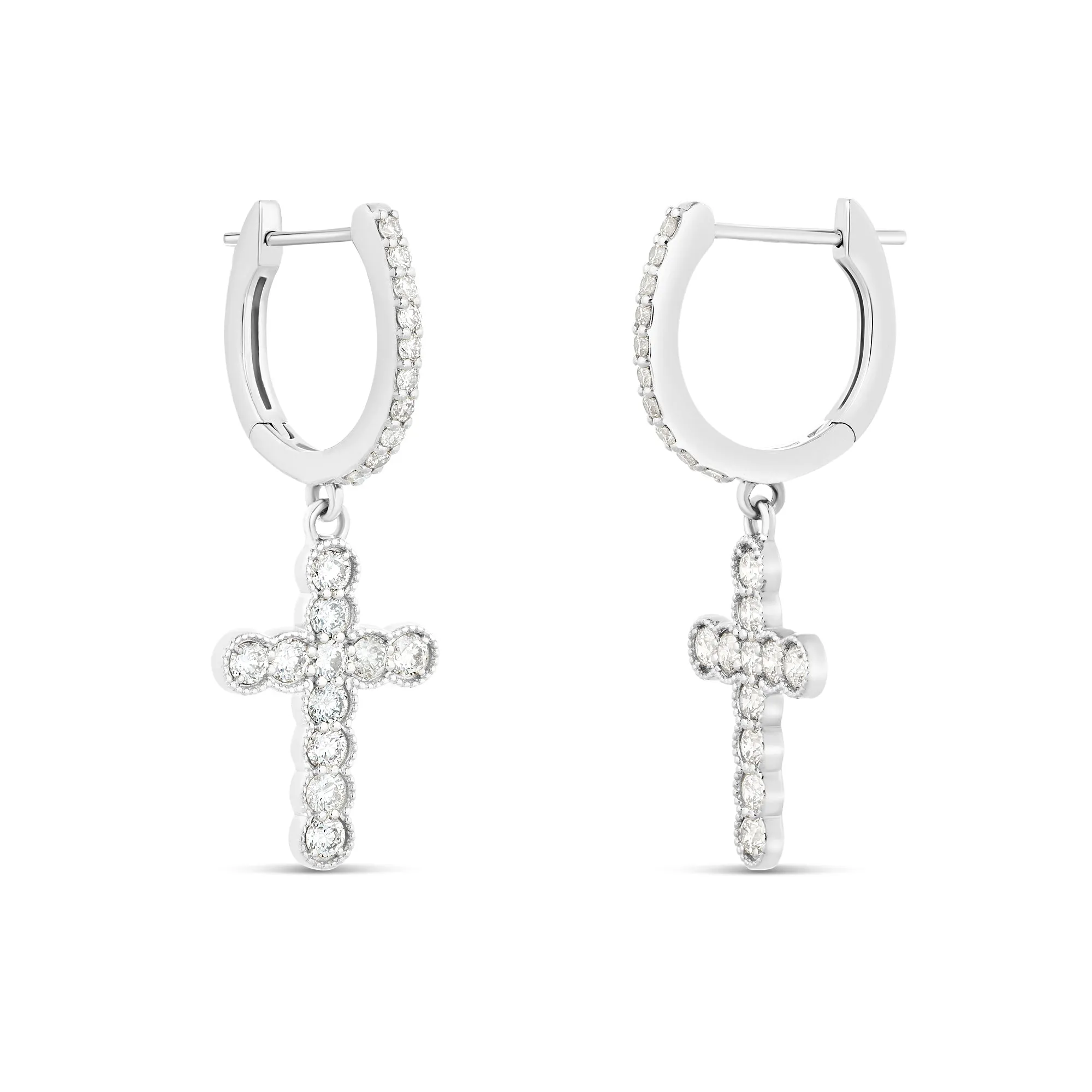 14k Gold Cross Diamond Huggie Earrings