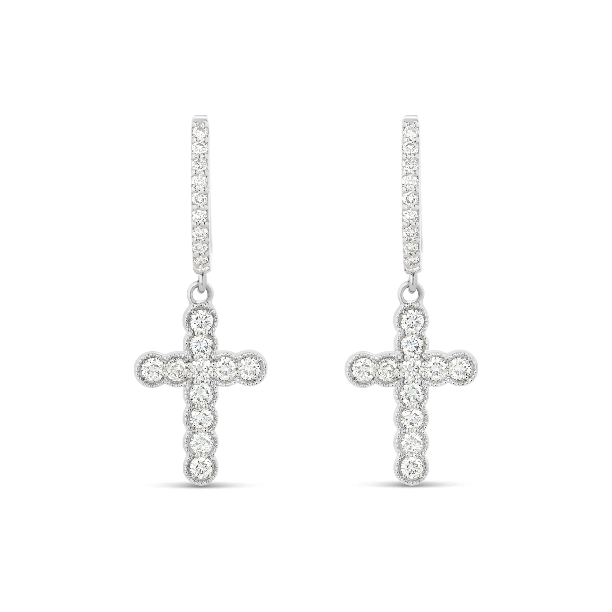 14k Gold Cross Diamond Huggie Earrings