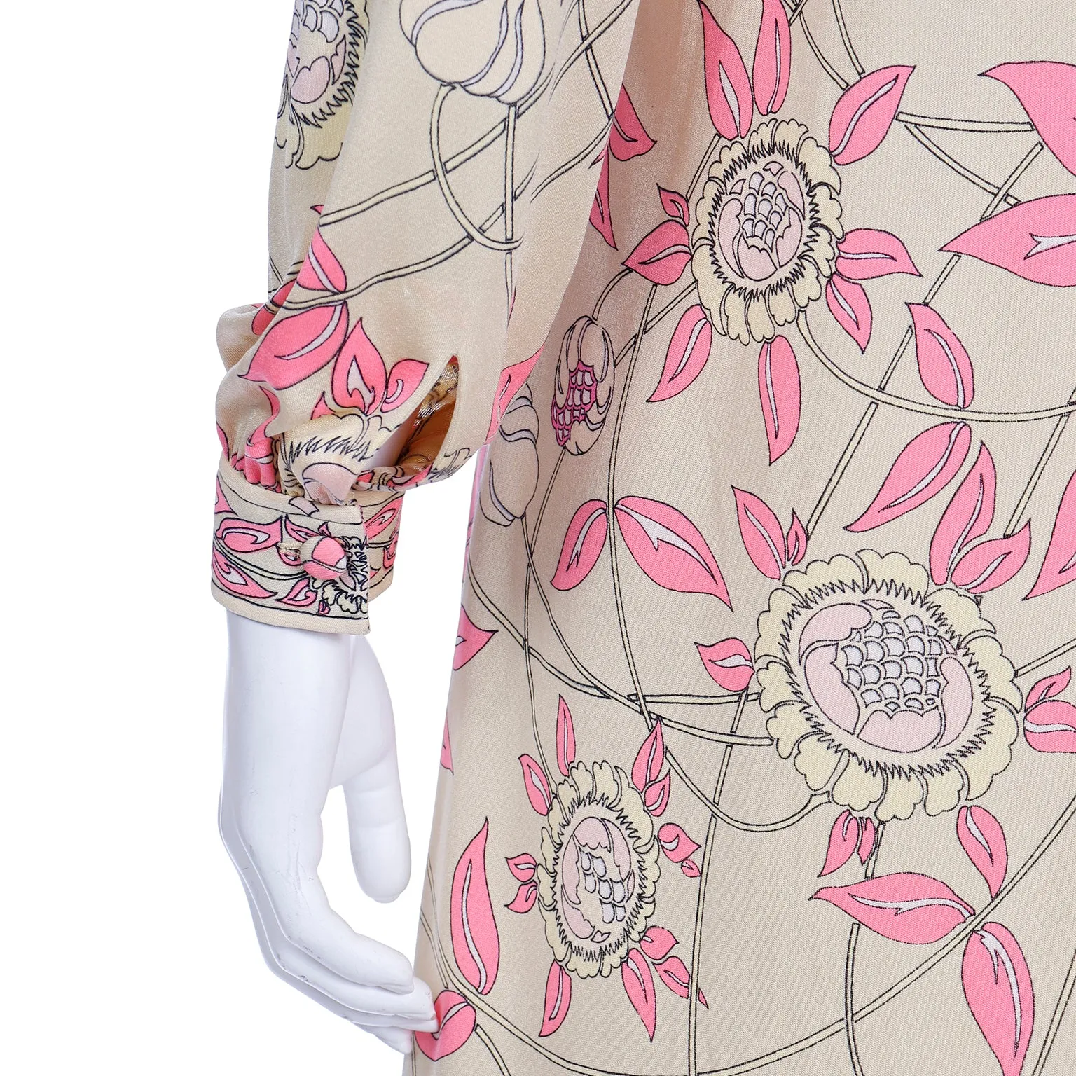 1970s Emilio Pucci Silk Jersey Vintage Dress Yellow & Pink Floral Print