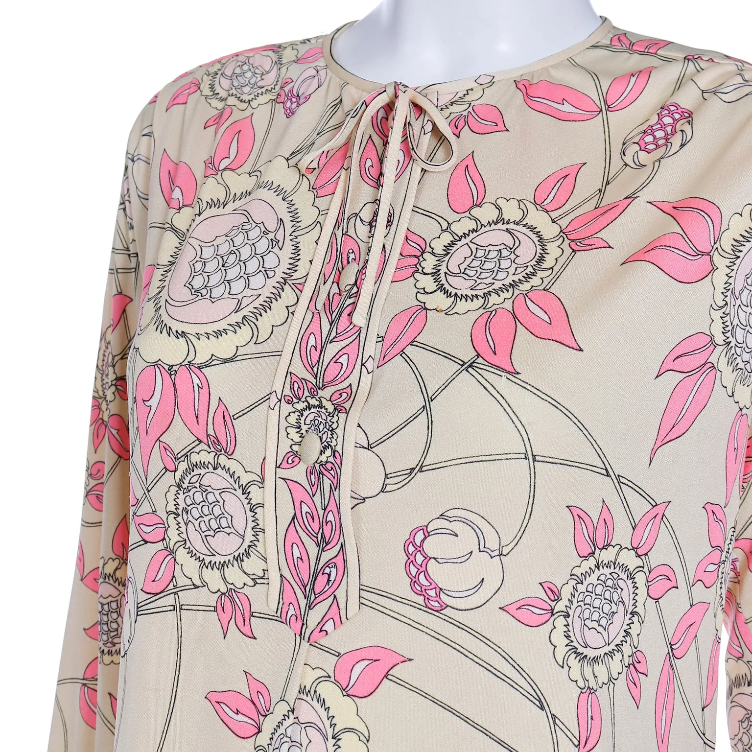 1970s Emilio Pucci Silk Jersey Vintage Dress Yellow & Pink Floral Print