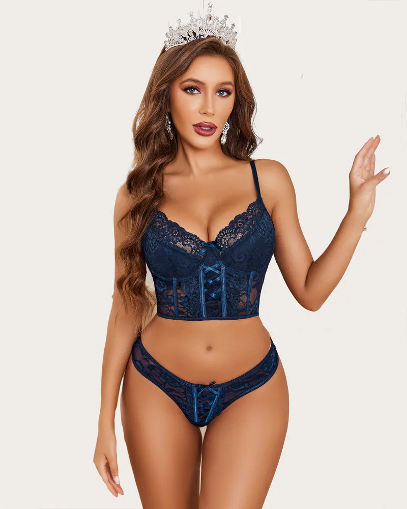 2 Piece Lace Lingerie Set with Bra and Panty Sets