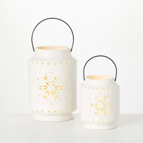 6"H and 9.5"H Sullivans Snowflake Lantern - Set of 2, White