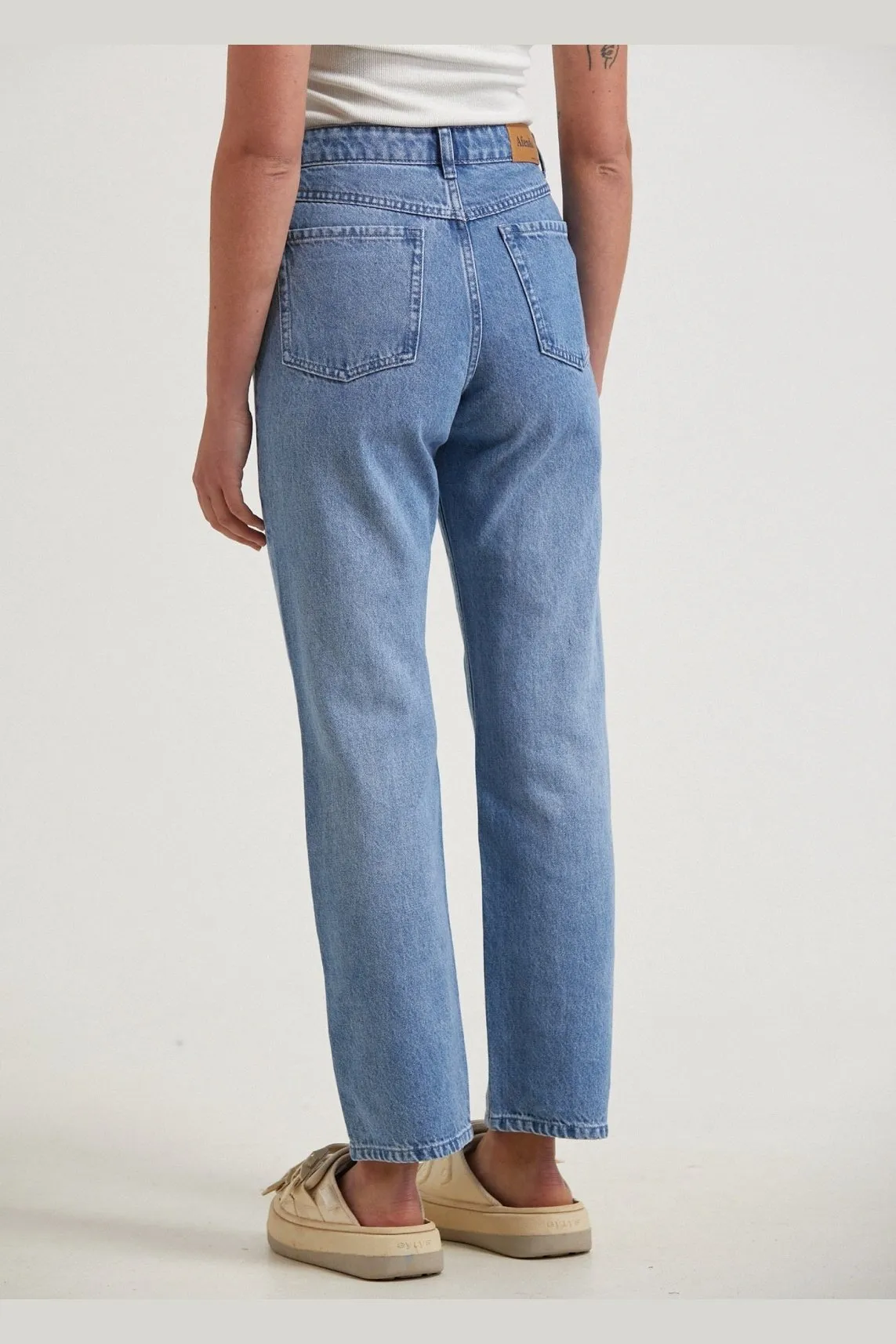 Afends violet- hemp denim straight leg jean - worn blue hemp denim straight leg jean worn blue