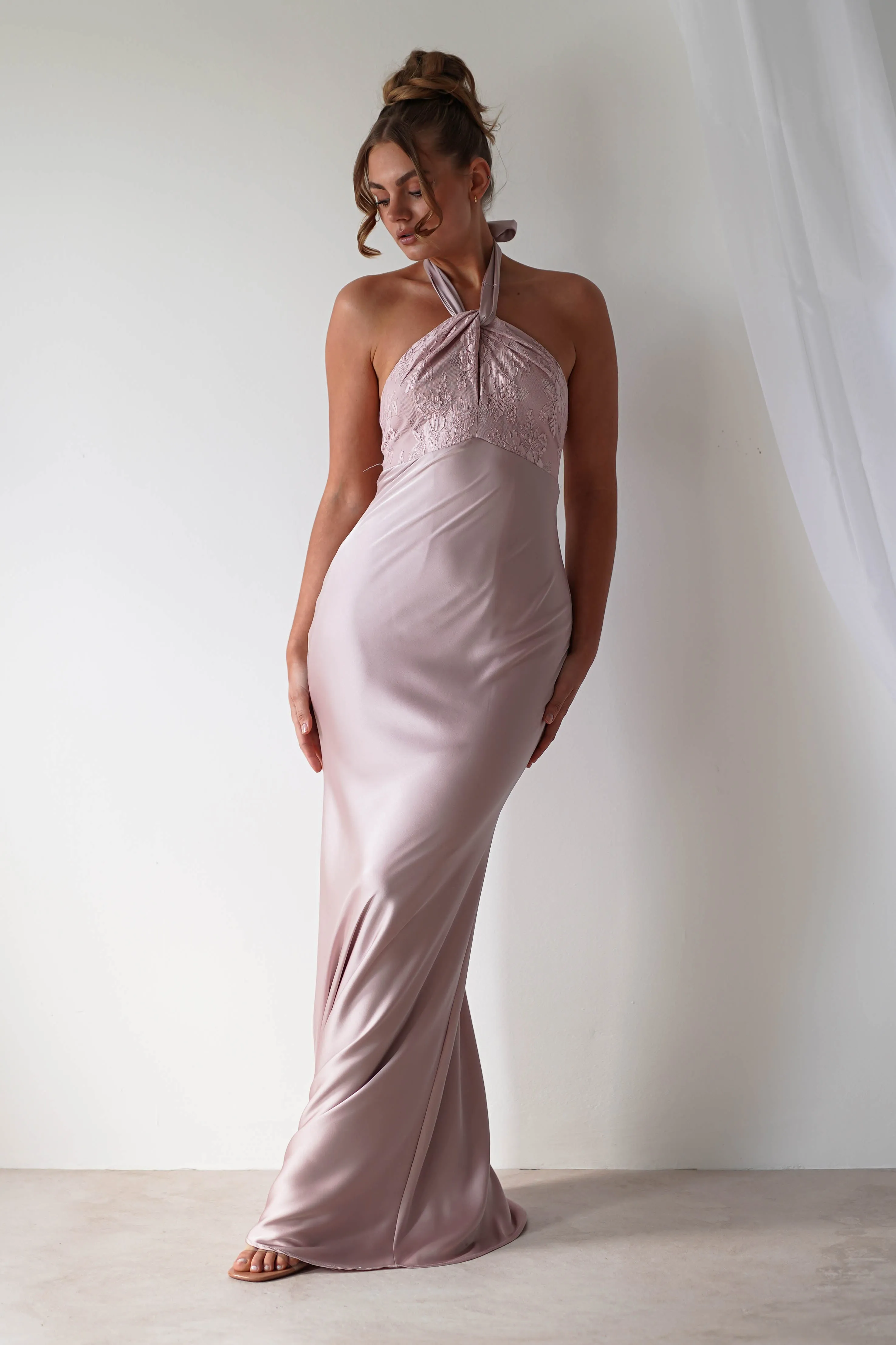 Alice Satin Halterneck Gown | Rose