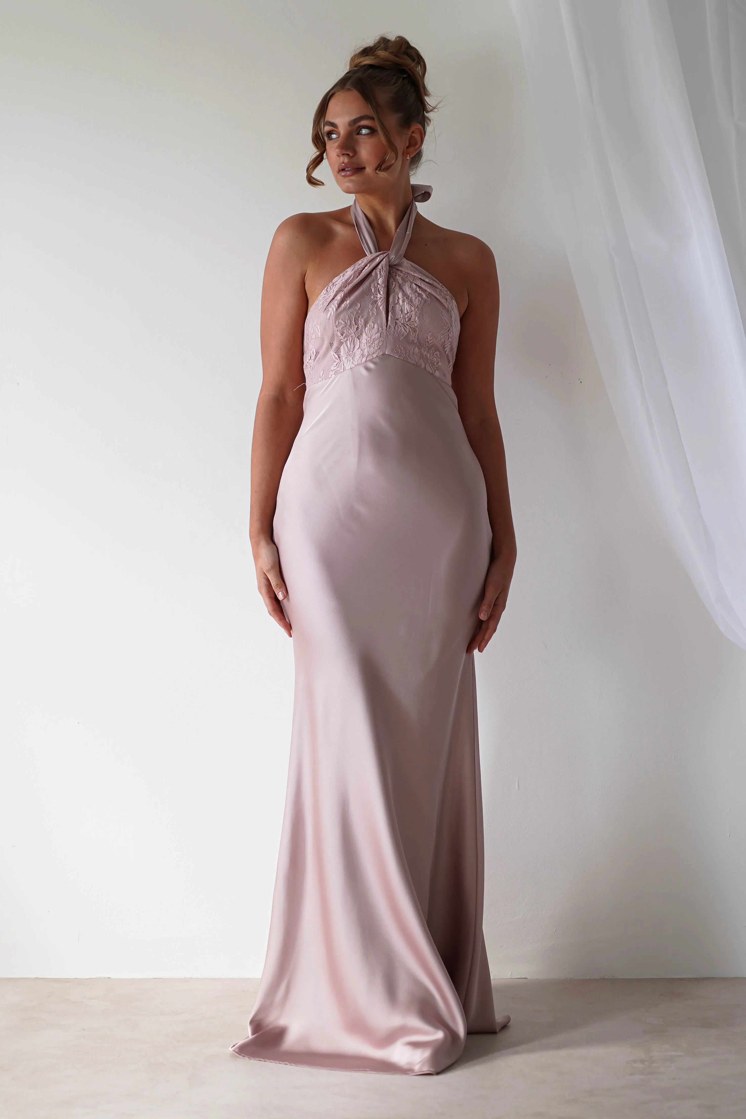 Alice Satin Halterneck Gown | Rose