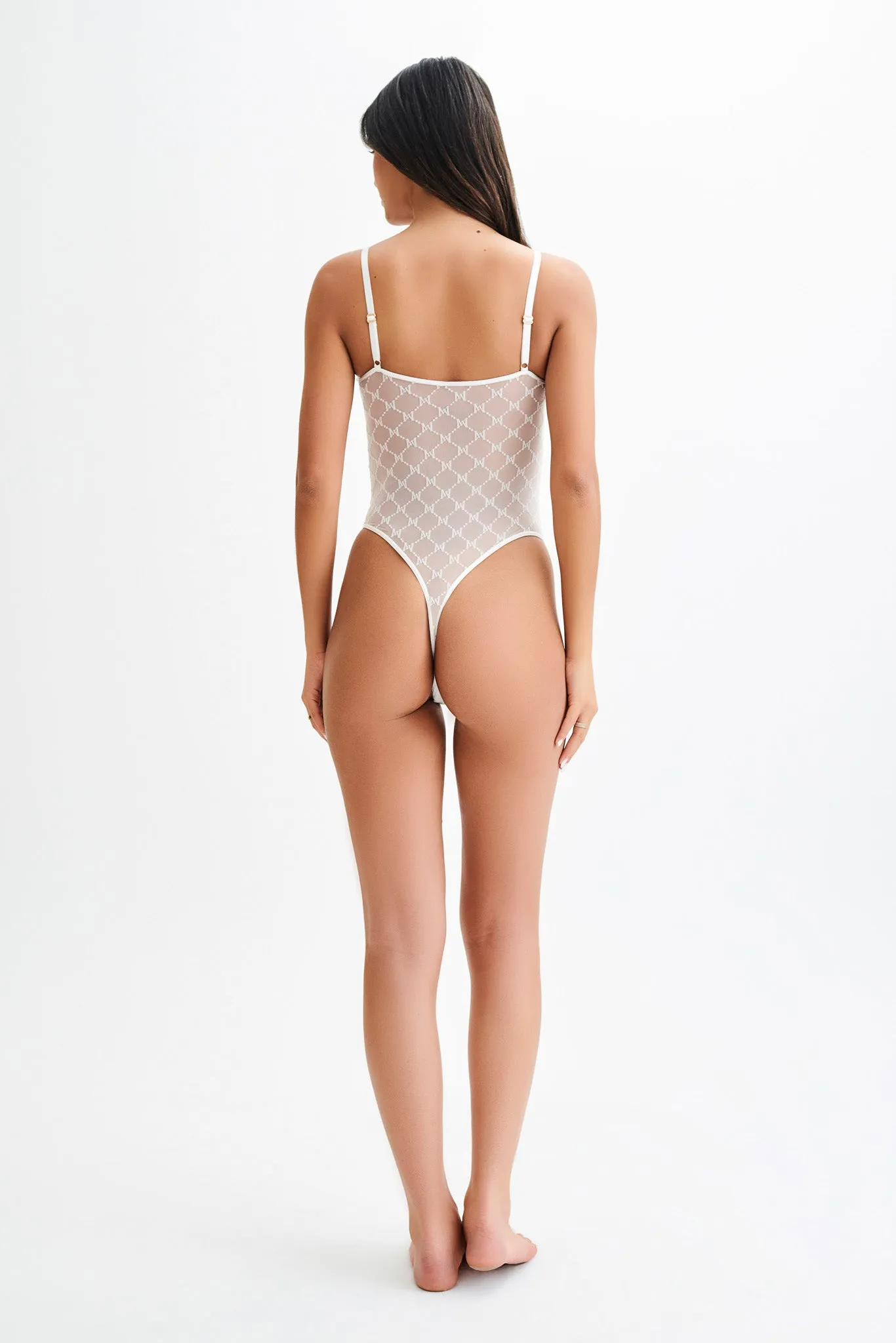 Amelia Monogram Bodysuit - White