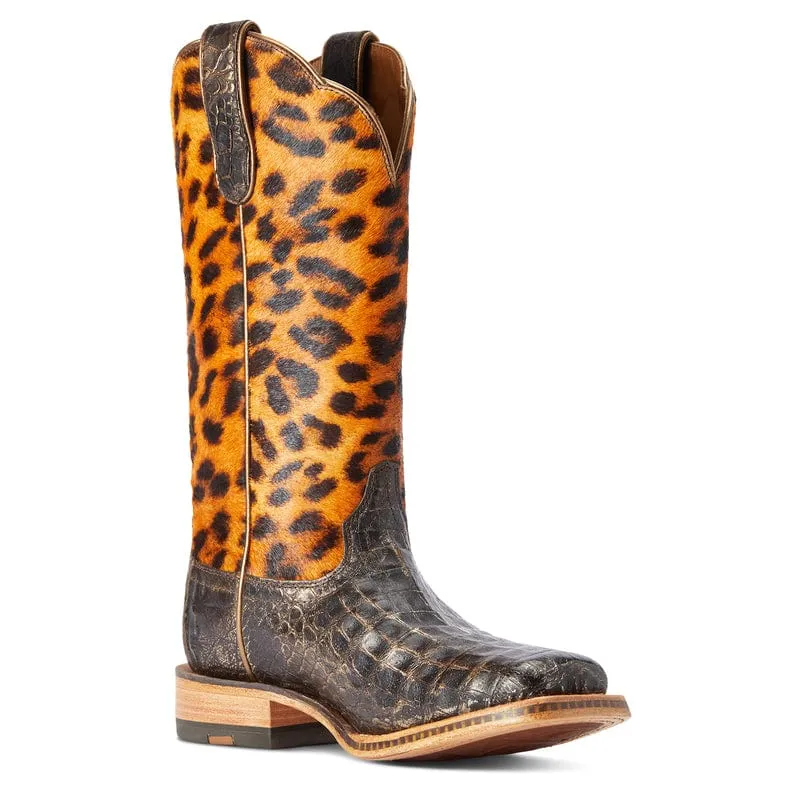 Ariat Women's Donatella Brushed Chocolate Caiman Leopard Print Exotic Western Boots 10042540