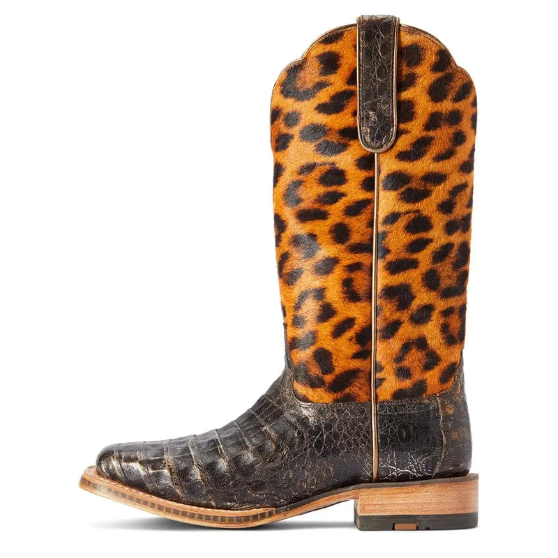 Ariat Women's Donatella Brushed Chocolate Caiman Leopard Print Exotic Western Boots 10042540