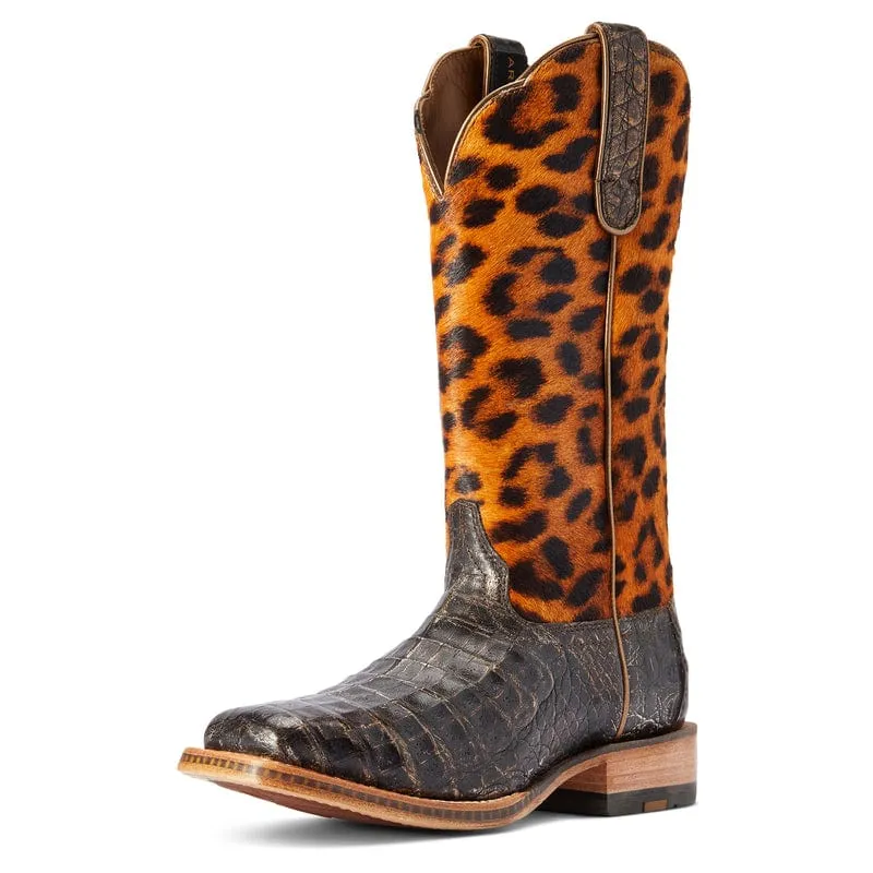 Ariat Women's Donatella Brushed Chocolate Caiman Leopard Print Exotic Western Boots 10042540