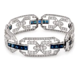 Art Deco French Sapphire Diamond Platinum Bracelet