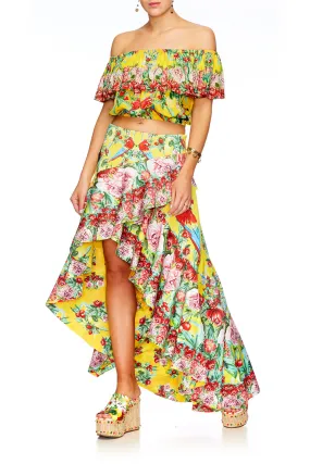 ASYMMETRIC FLOUNCE SKIRT LOVE BIRD