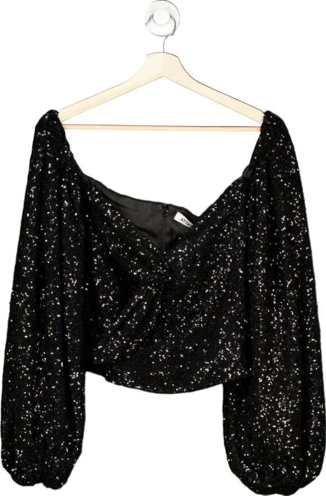 Attico Black Sequin Off-Shoulder Ballon Sleeve Top UK 10