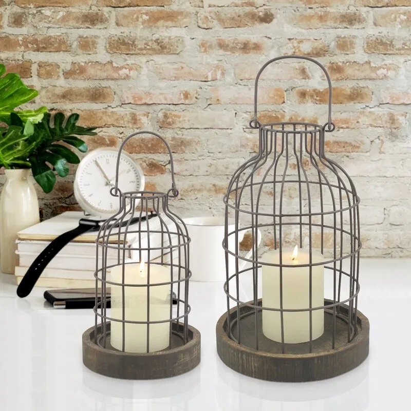 Auchten 2 Piece Brown Tabletop Lantern Candle Holder Set