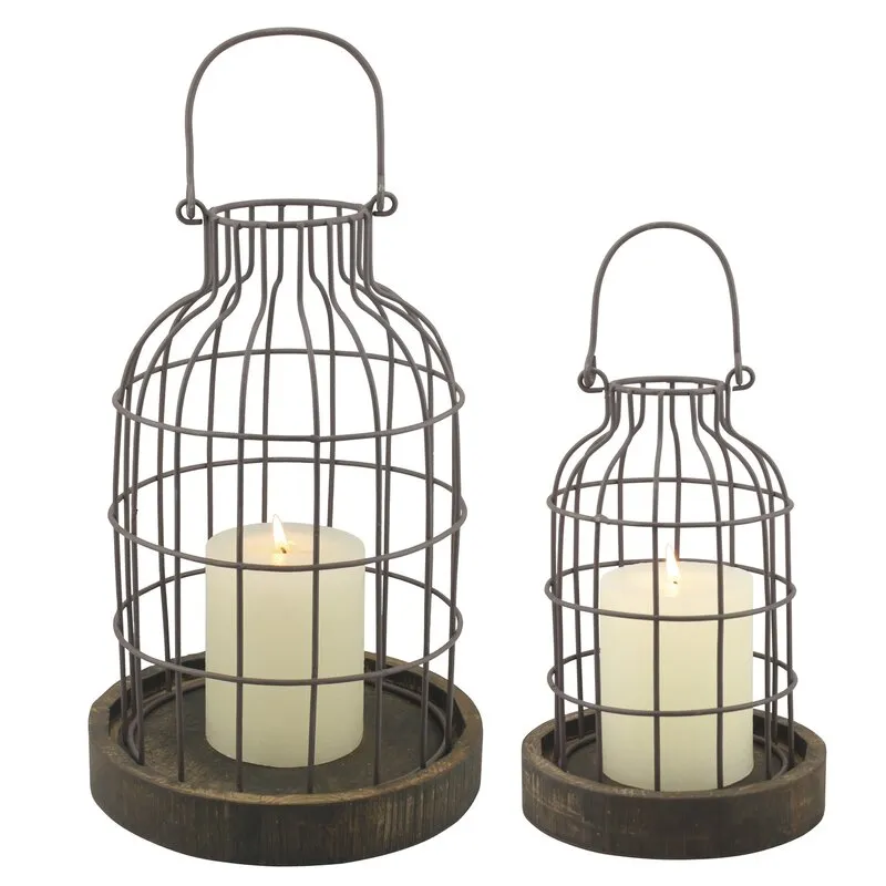 Auchten 2 Piece Brown Tabletop Lantern Candle Holder Set