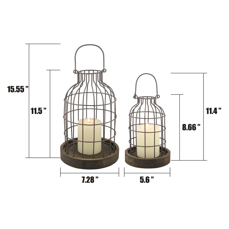 Auchten 2 Piece Brown Tabletop Lantern Candle Holder Set