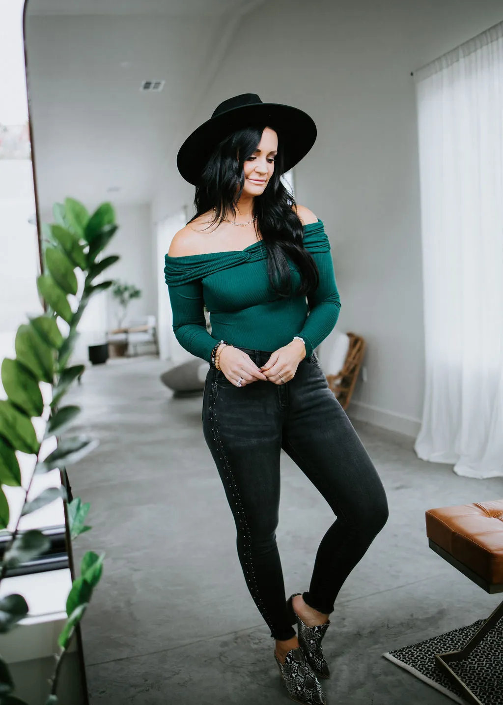 Aviva Ribbed Off Shoulder Bodysuit