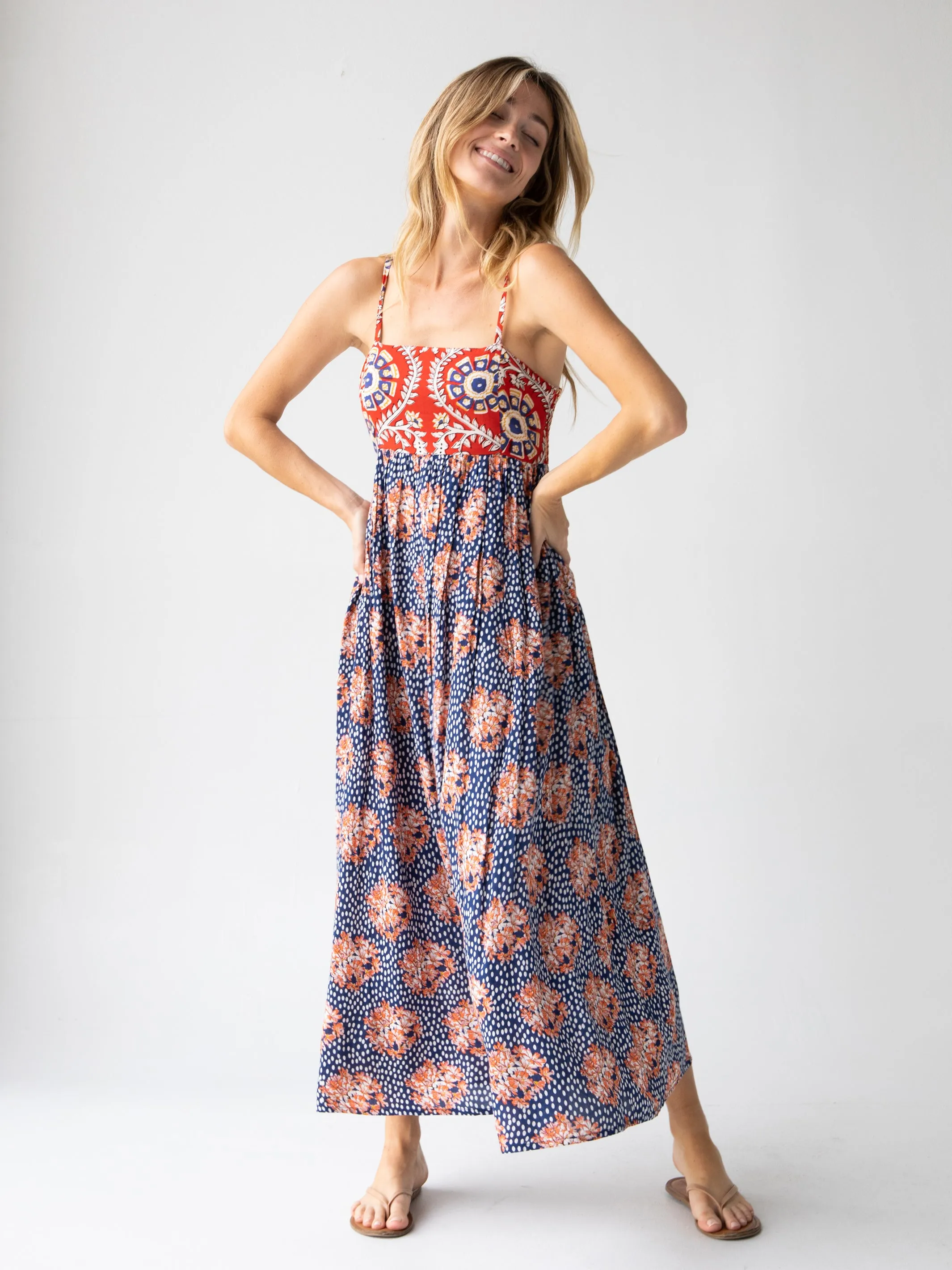 Bailey Maxi Dress - Navy Red Mix Print