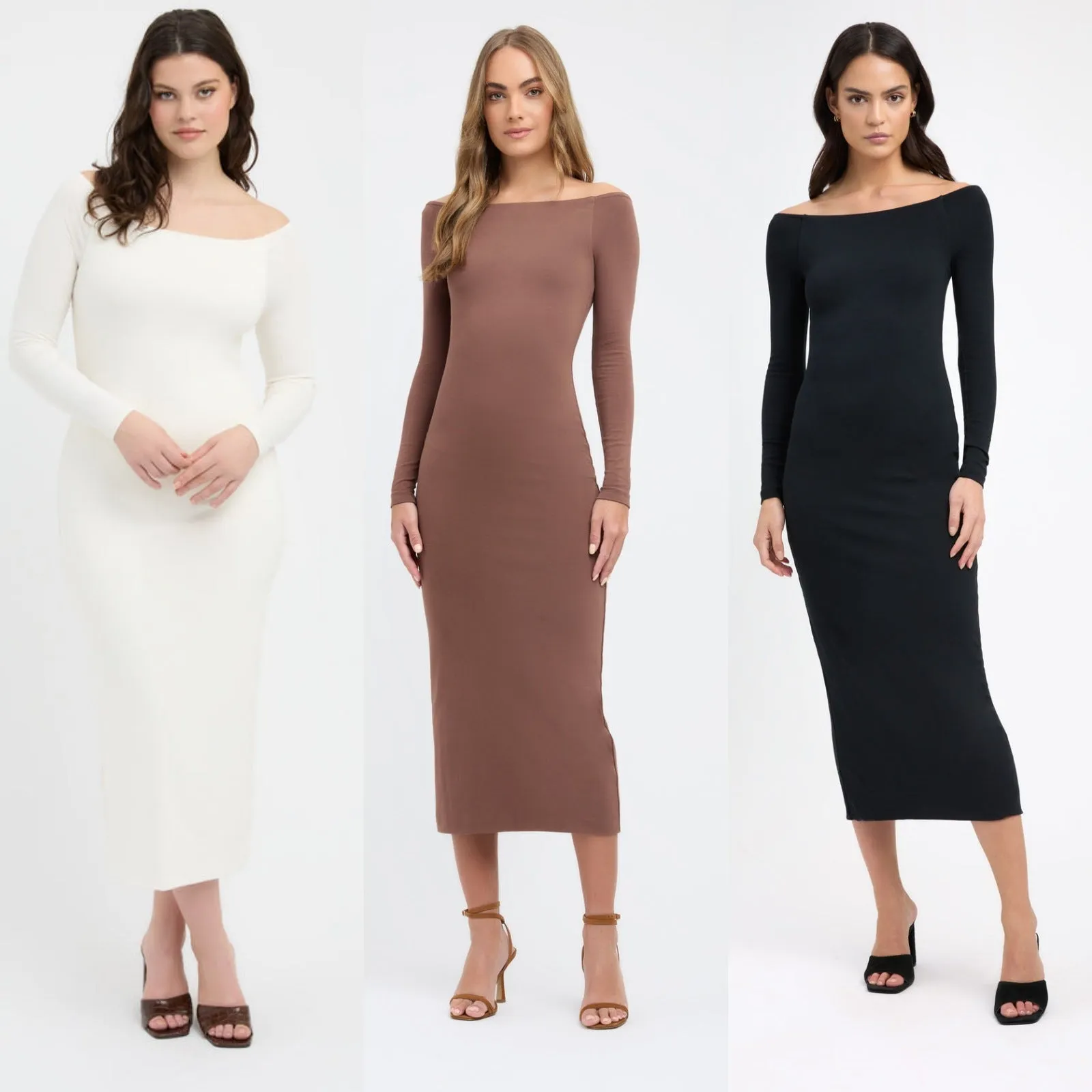 BerriesJam - 2024 Solid Sexy Slim Long Sleeve Off Shoulder Dress