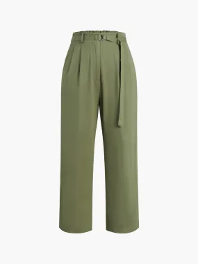 BerryBetty - Belted Cropped Straight Leg Pants