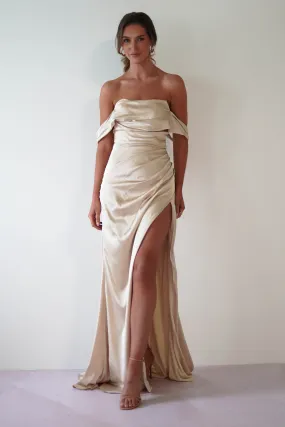 Beth Draped Silky Satin Gown | Champagne