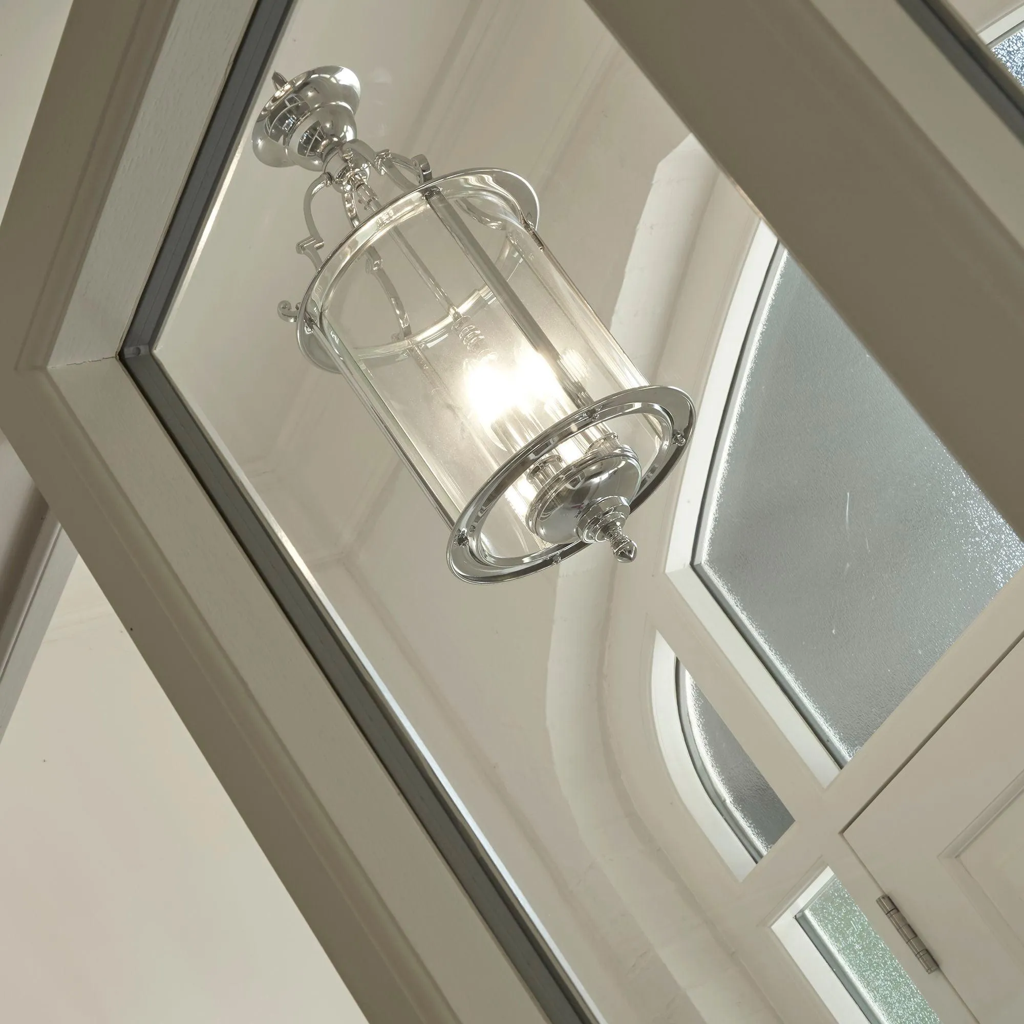 Bevelled Lantern Polished Chrome Ceiling Pendant Searchlight