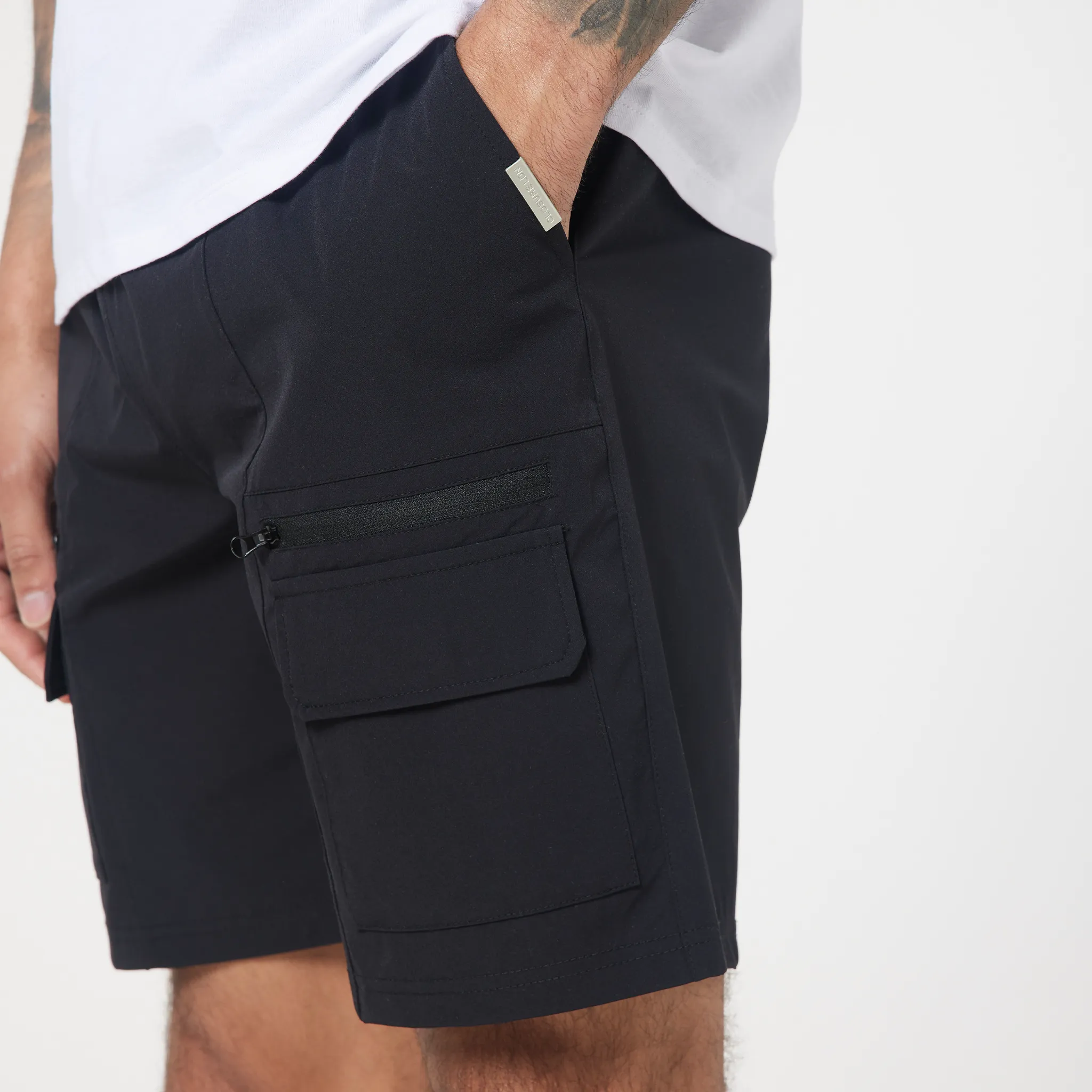 Bi Stretch Poly Zip Utility Short | Black