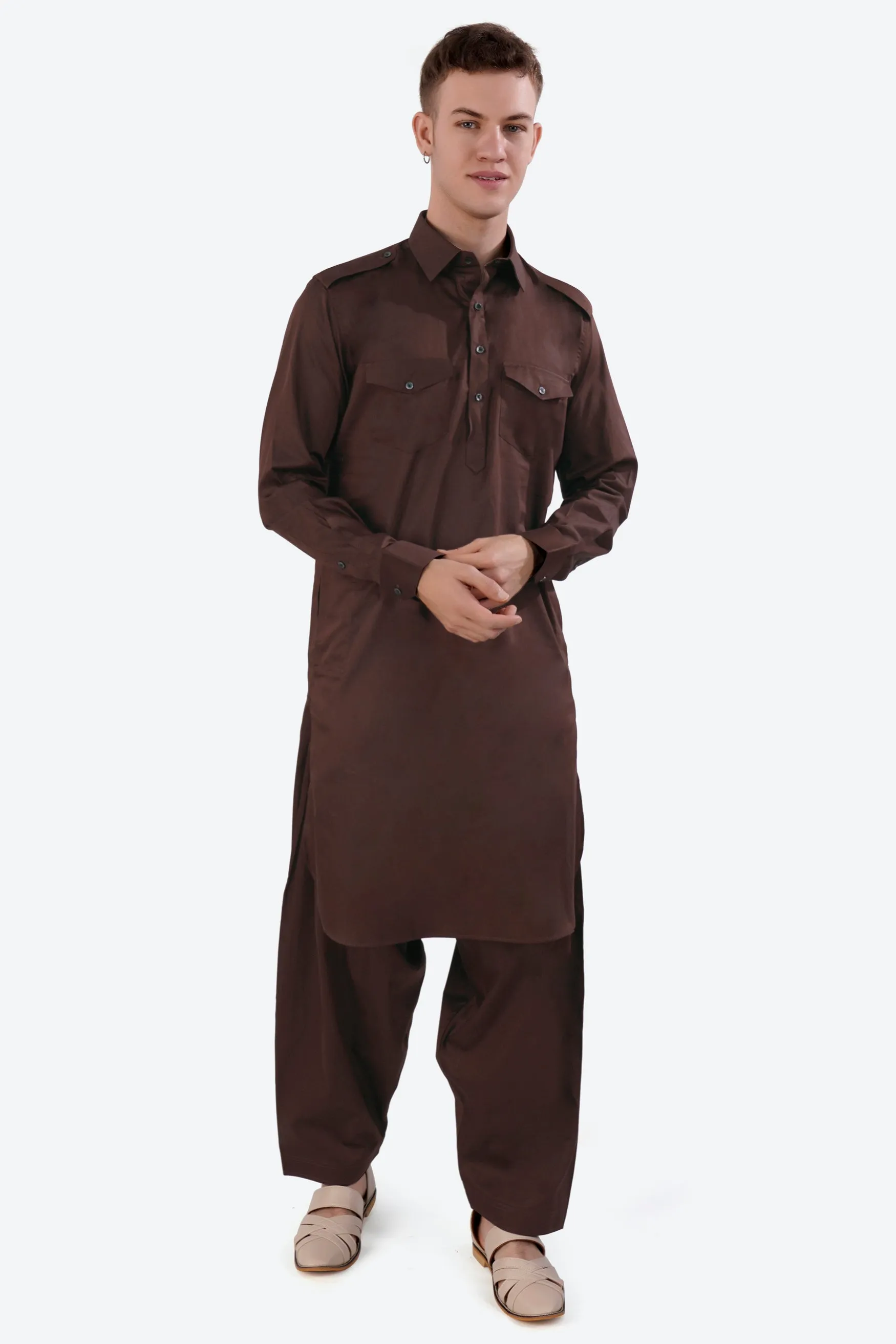 Bistre Brown Subtle Sheen Super Soft Premium Cotton Pathani