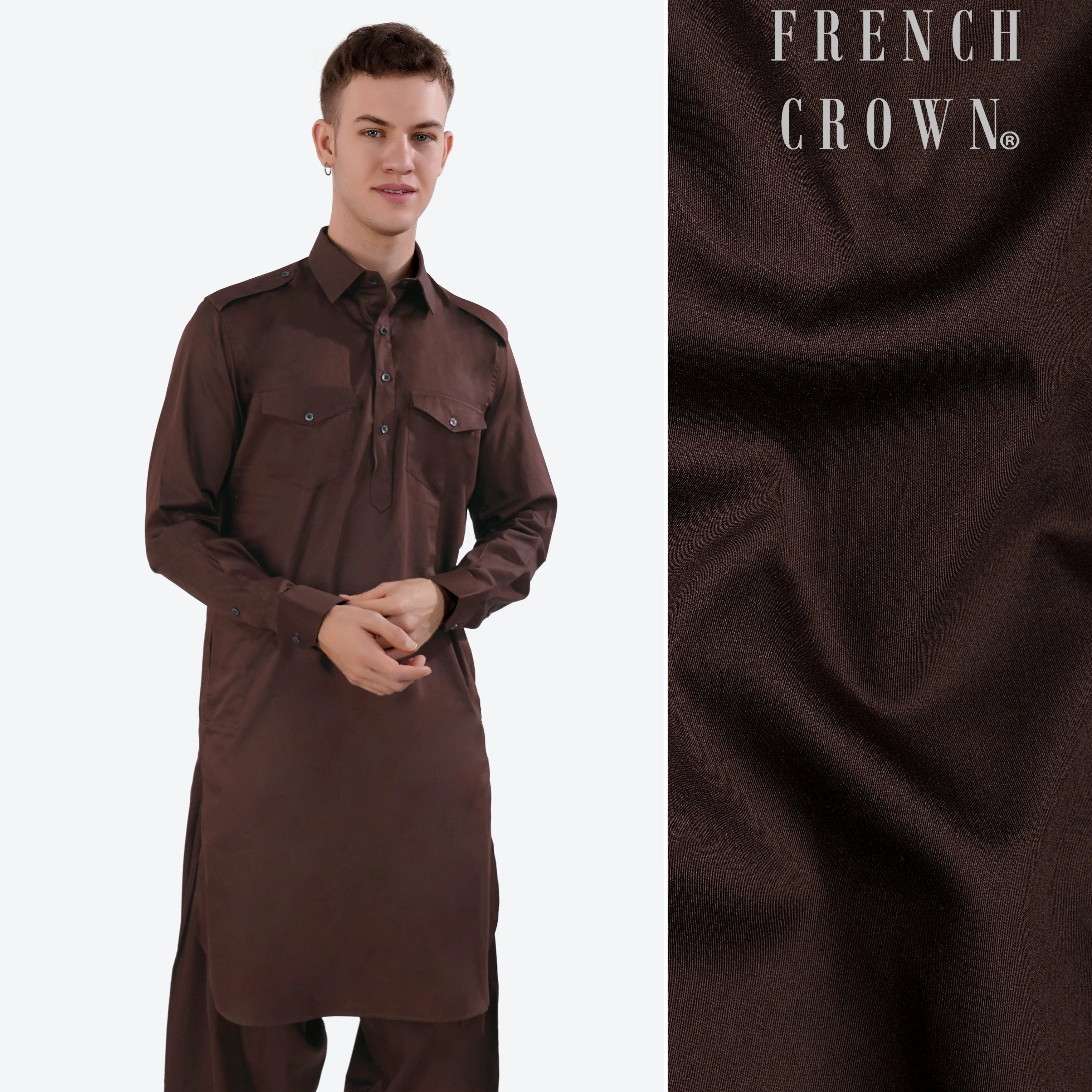 Bistre Brown Subtle Sheen Super Soft Premium Cotton Pathani