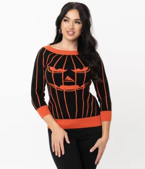 Black & Orange Striped Jack-o-Lantern Pumpkin Annaleigh Sweater