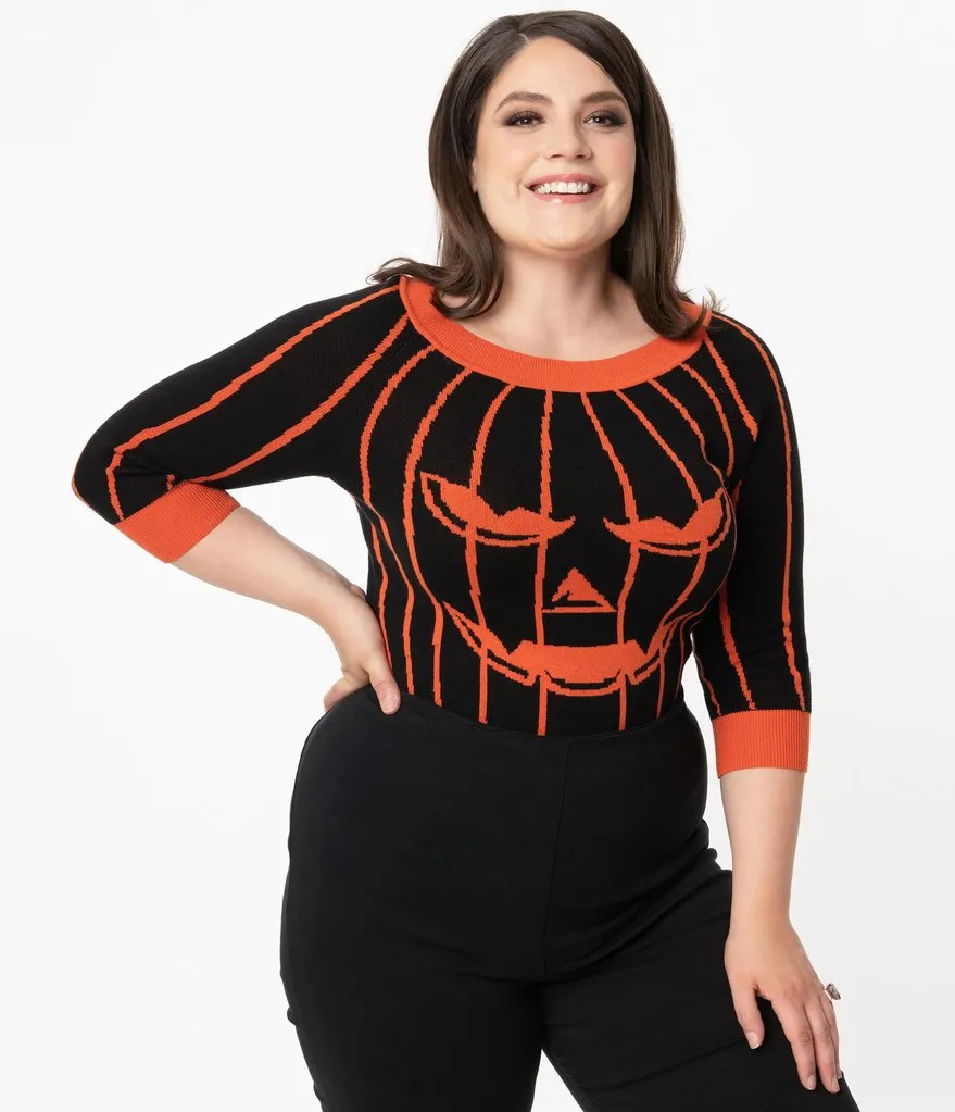 Black & Orange Striped Jack-o-Lantern Pumpkin Annaleigh Sweater