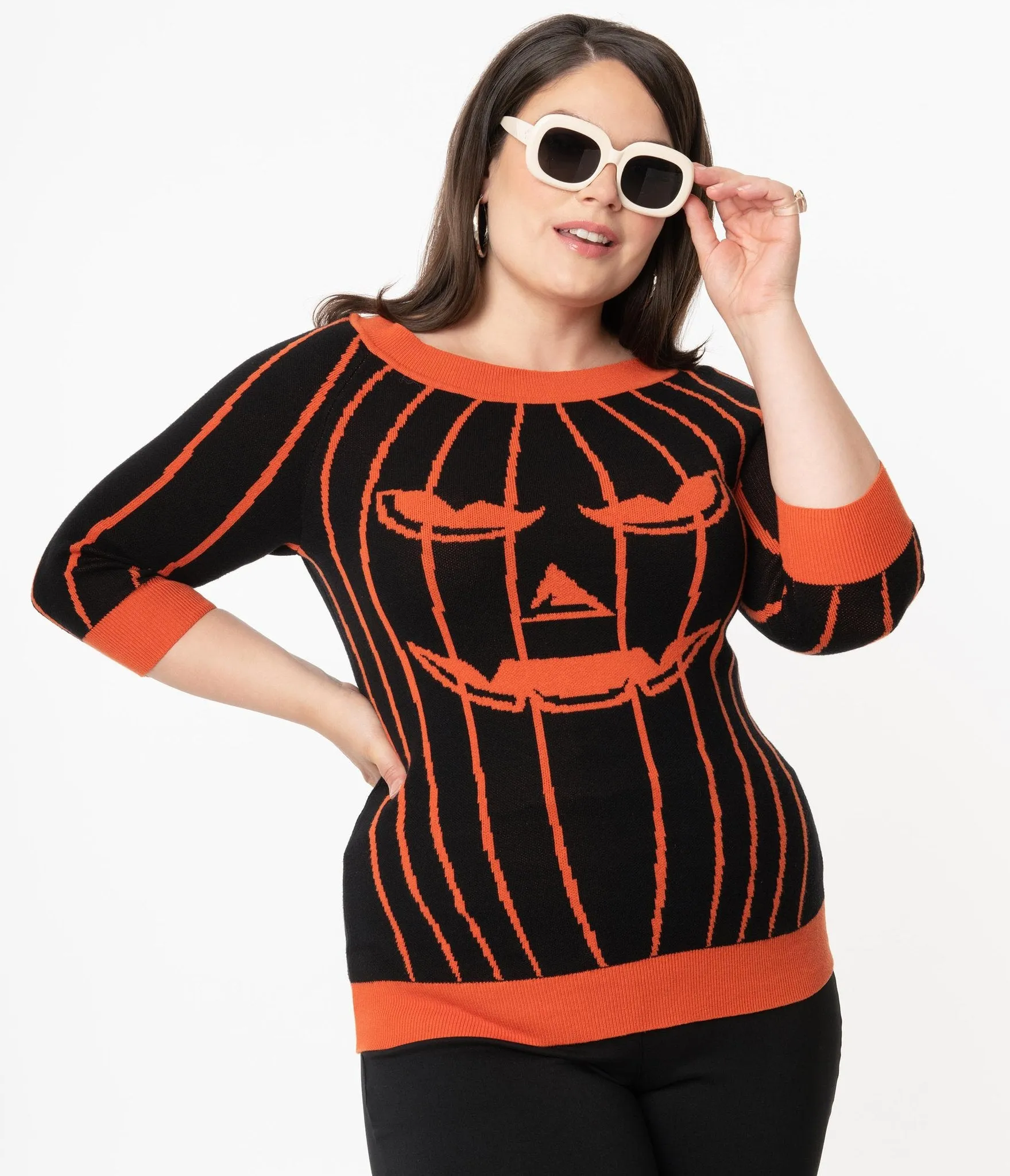 Black & Orange Striped Jack-o-Lantern Pumpkin Annaleigh Sweater