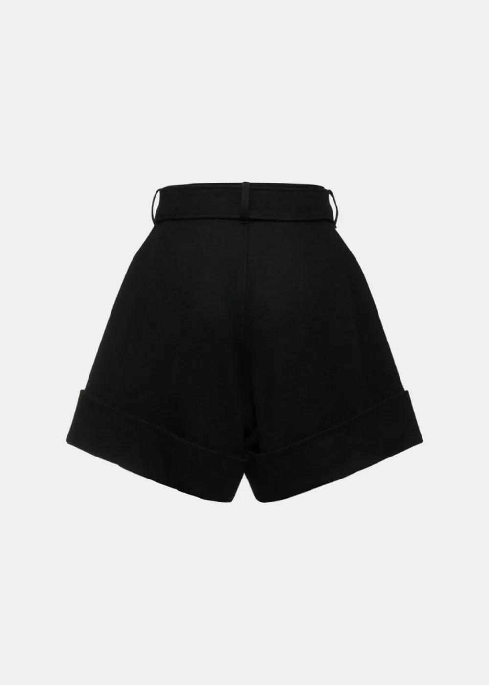 Black Belted Flannel Cuffed Short Pants