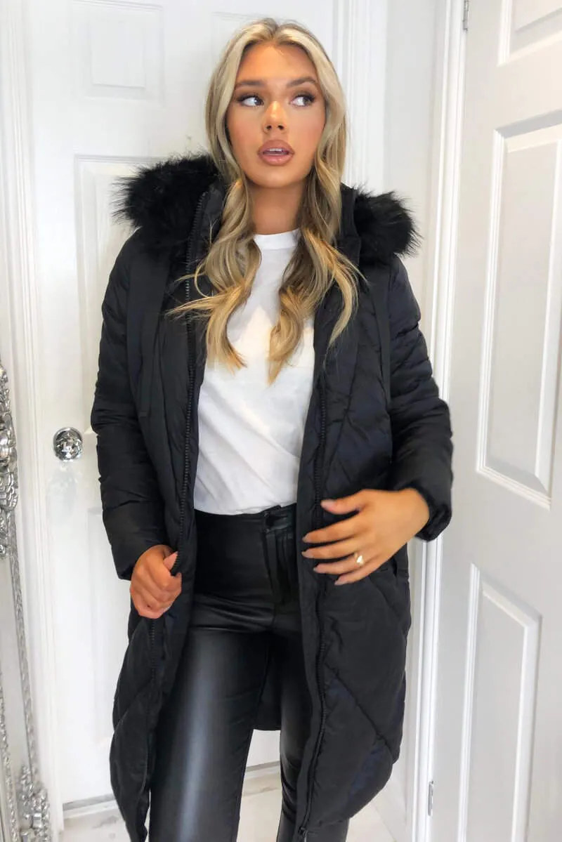 Black Faux Fur High Shine Coat