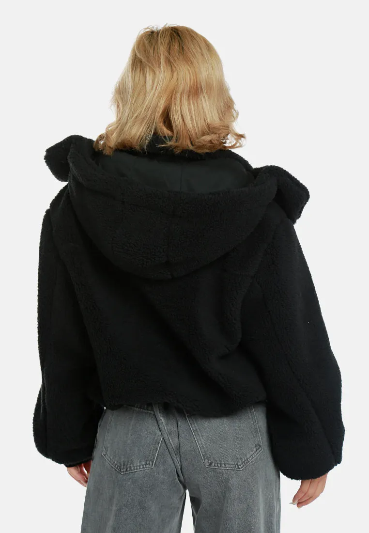 Black Faux Fur Hooded Jacket by RUW