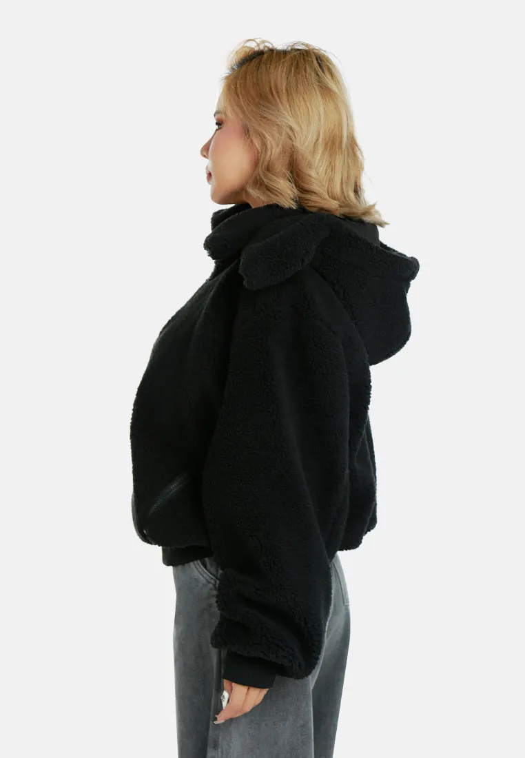 Black Faux Fur Hooded Jacket by RUW