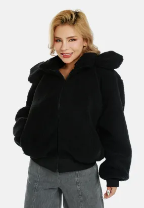 Black Faux Fur Hooded Jacket by RUW