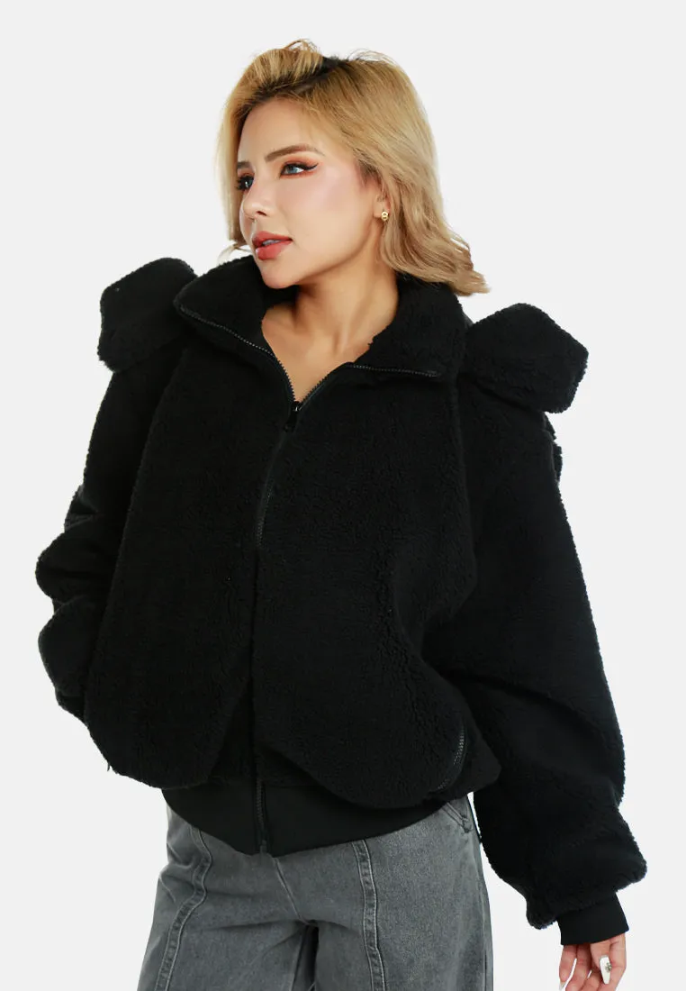 Black Faux Fur Hooded Jacket by RUW