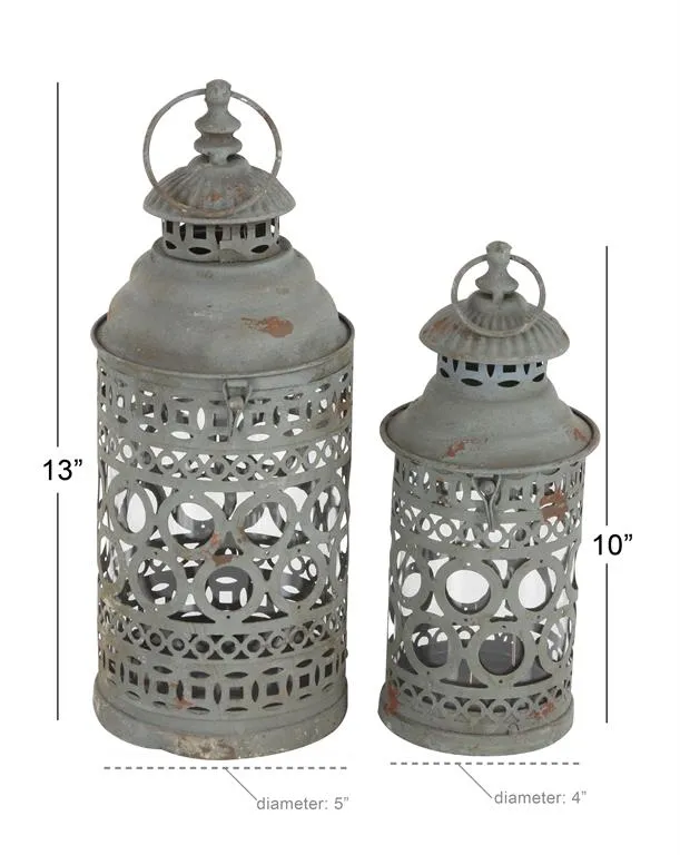 BLACK METAL CANDLE LANTERN WITH INTRICATE SCROLL WORK