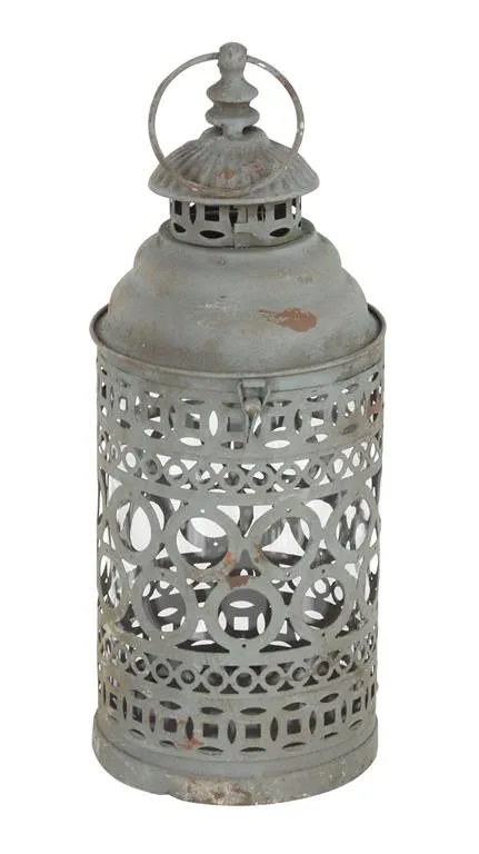 BLACK METAL CANDLE LANTERN WITH INTRICATE SCROLL WORK