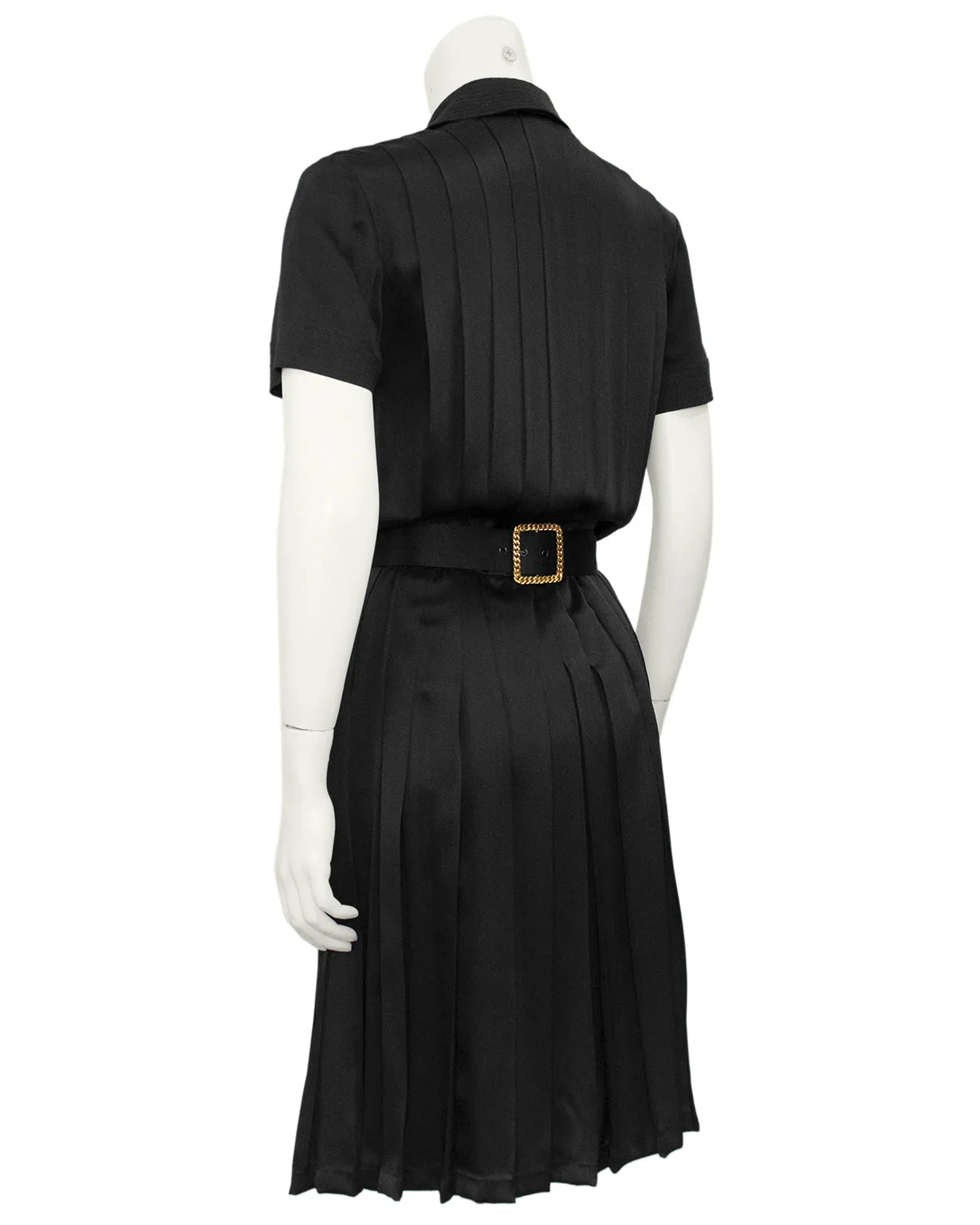 Black Pleated Dress with Belt