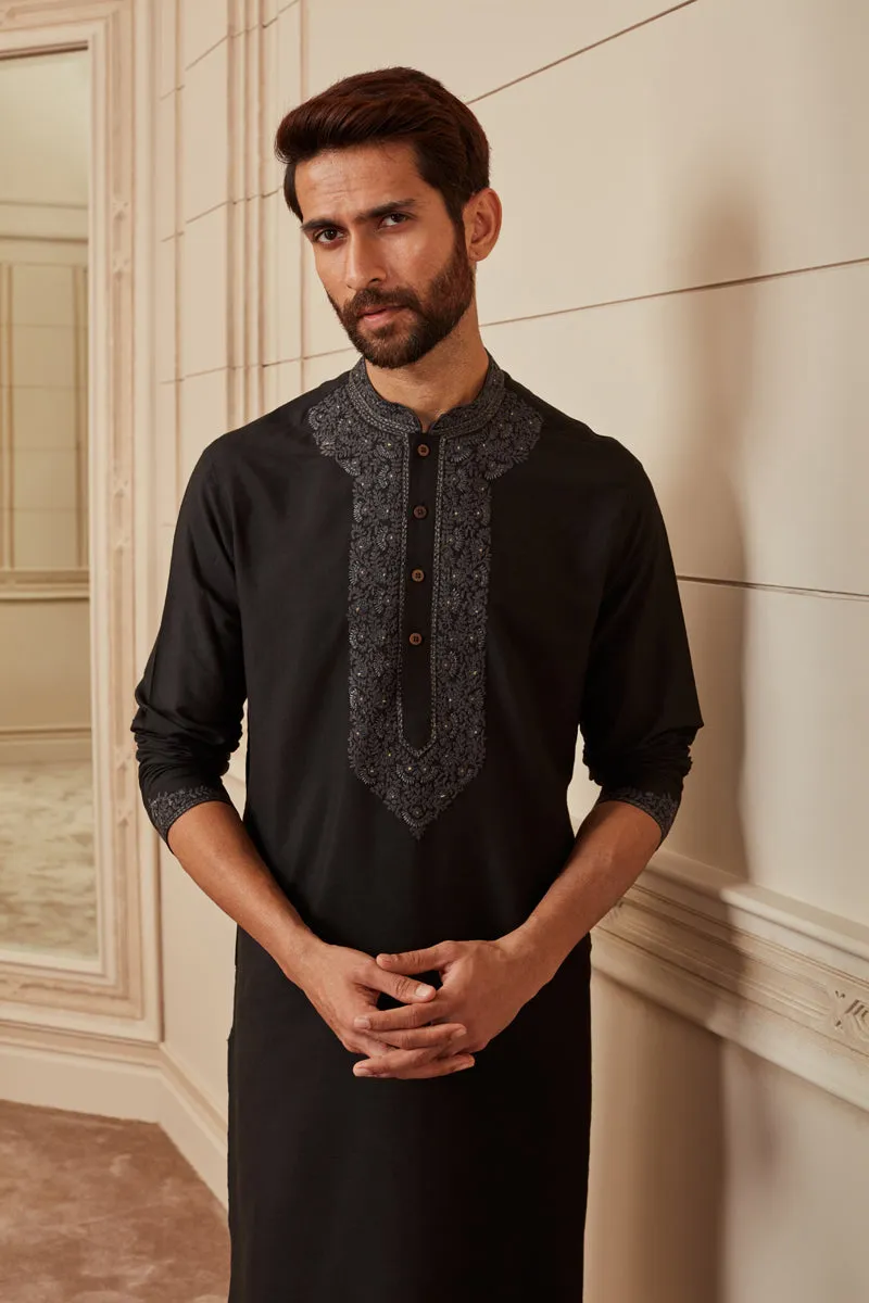 Black Silk Kurta Set