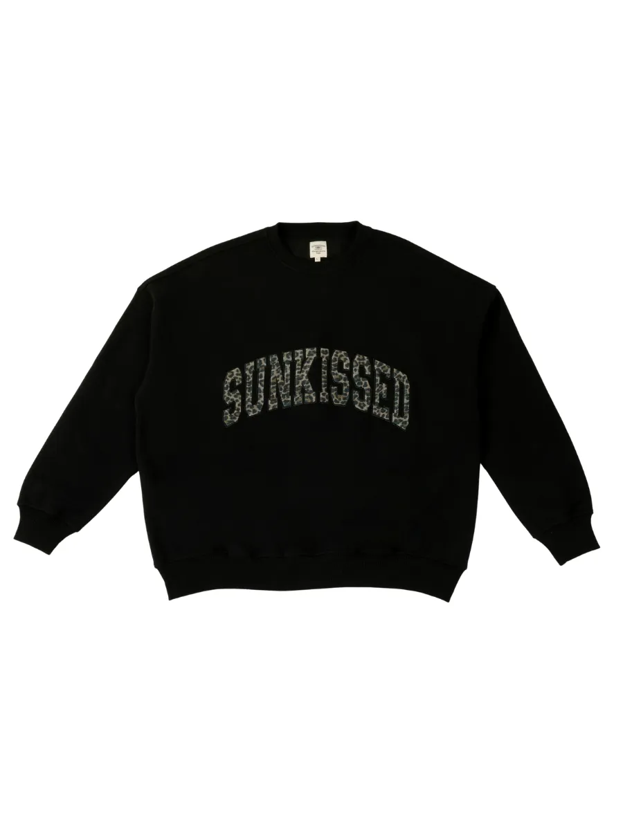 Black Sunkissed Leopard Print Embroider Sweatshirt