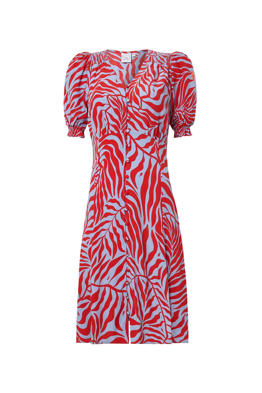 Blue with Red Palm Short Tea Dress