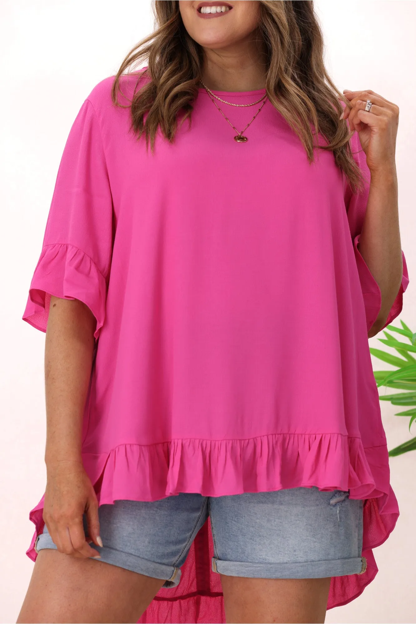 Boho Australia Cisco Frill Top Hot Pink