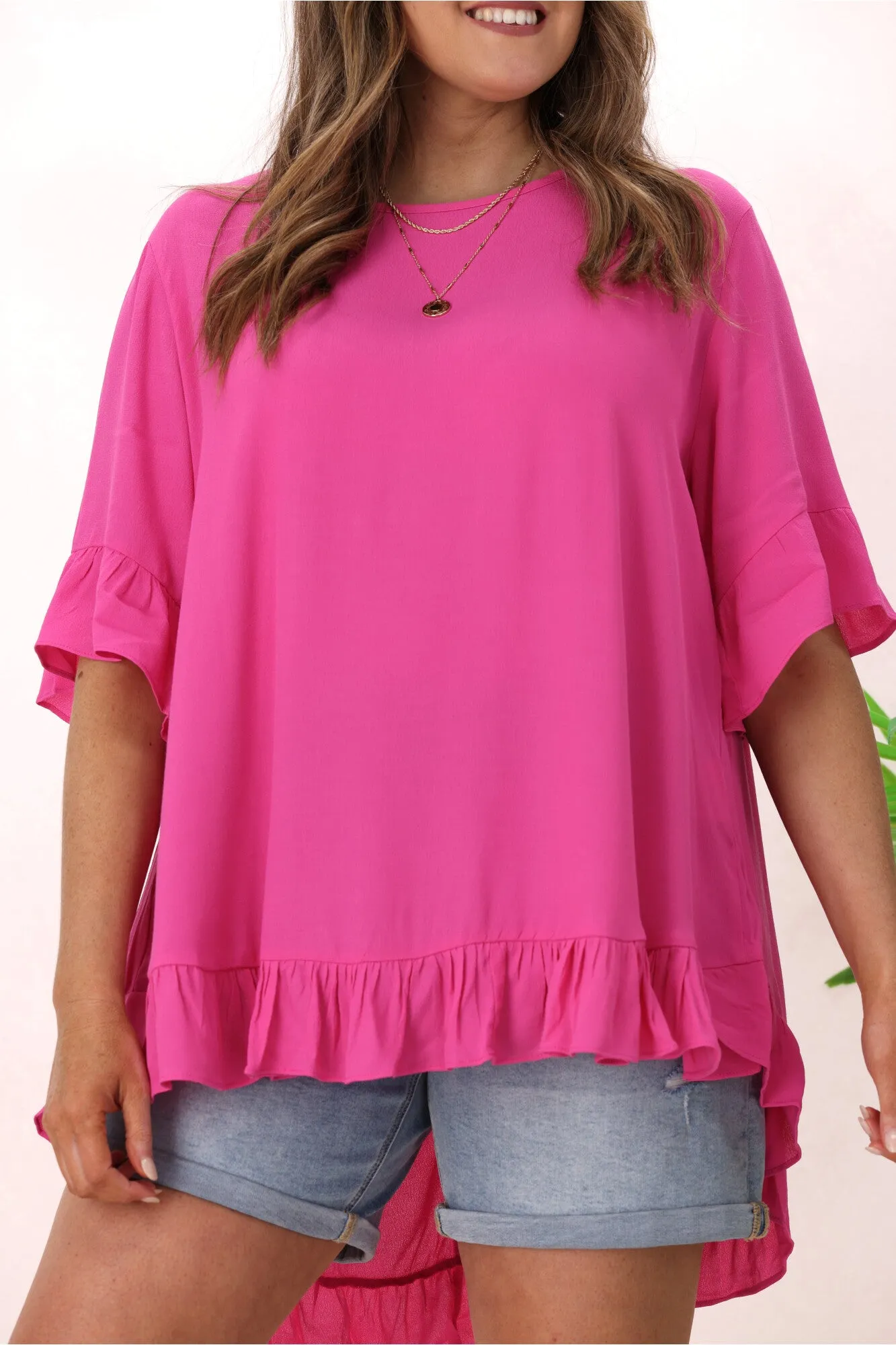 Boho Australia Cisco Frill Top Hot Pink