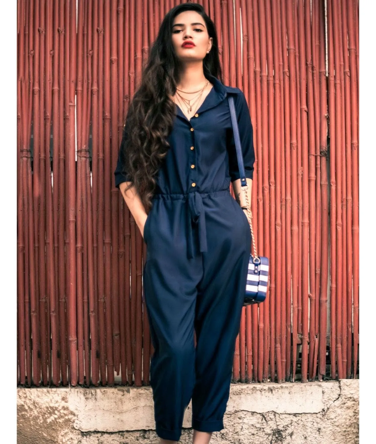 Button Down Roll-up Jumpsuit