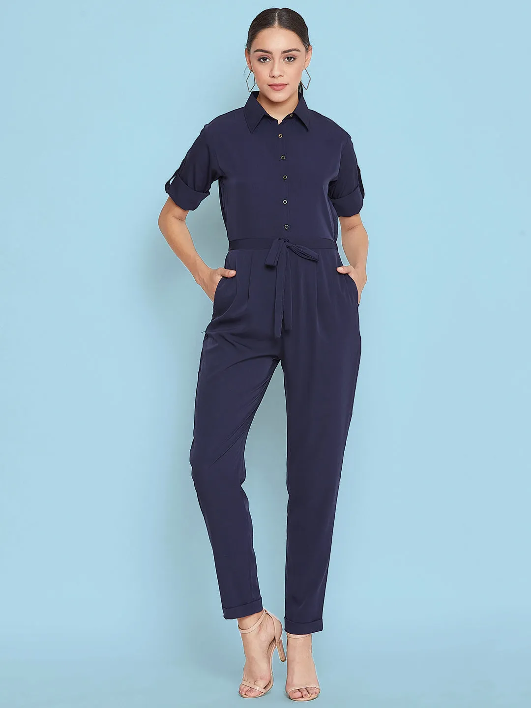 Button Down Roll-up Jumpsuit